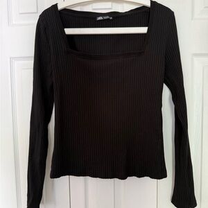 Zara Black Ribbed Long Sleeve Top